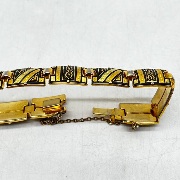 Vintage Gold  and Black Tone Spanish Damascene Bracelet - Picture 6 of 6